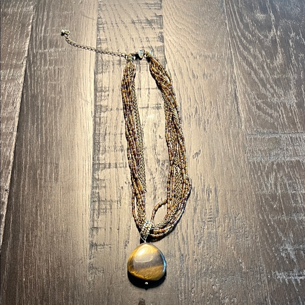 Lia Sophia Multistrand Necklace with Brown Pendant